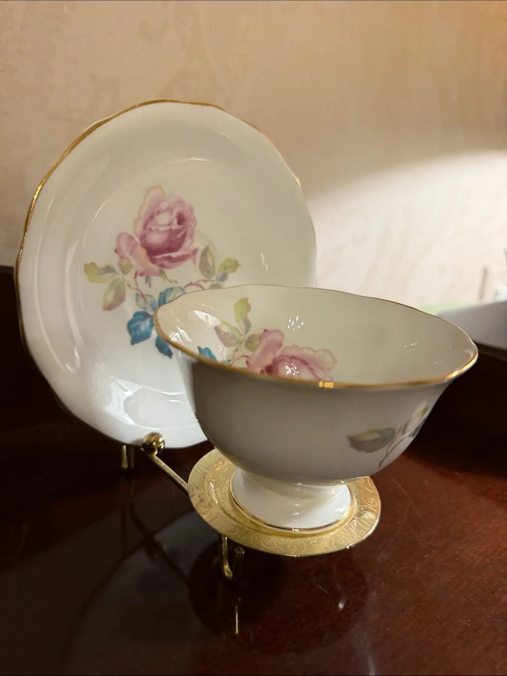 Vintage Radfords Crown China pink rose tea cup and saucer set England